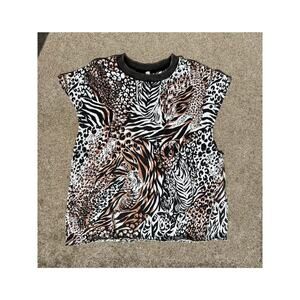 Free People Blouse Women Size XS Leopard Dreams T-Shirt Printed Muscle Tee